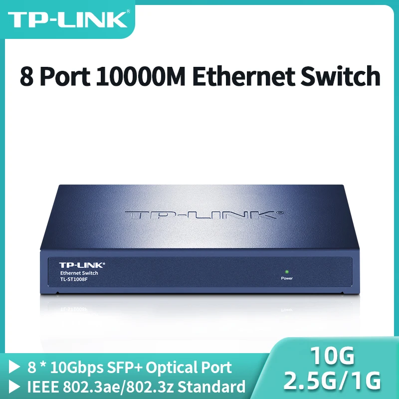 Port TP-Link 8 port 10gigabit Ethernet Switch 10000Mbps SFP+ Optické porty 10G/2,5G/1G Networking Switcher Plug and Play TL-ST1008F