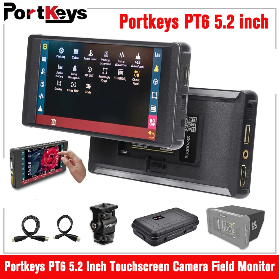 PortKeys PT6 5,2 palca dotykové kamery Monitor Field Monitor Live Streaming Assist Stretch nohy 3D LUT pre DSLR Camera
