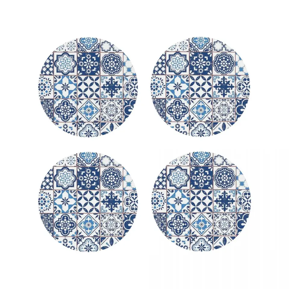 Portugalské azulujos Coasters kuchynské prestieranie vodotesné izolačné šálky kávových rohoží pre dekoráciu domáci riad set 4