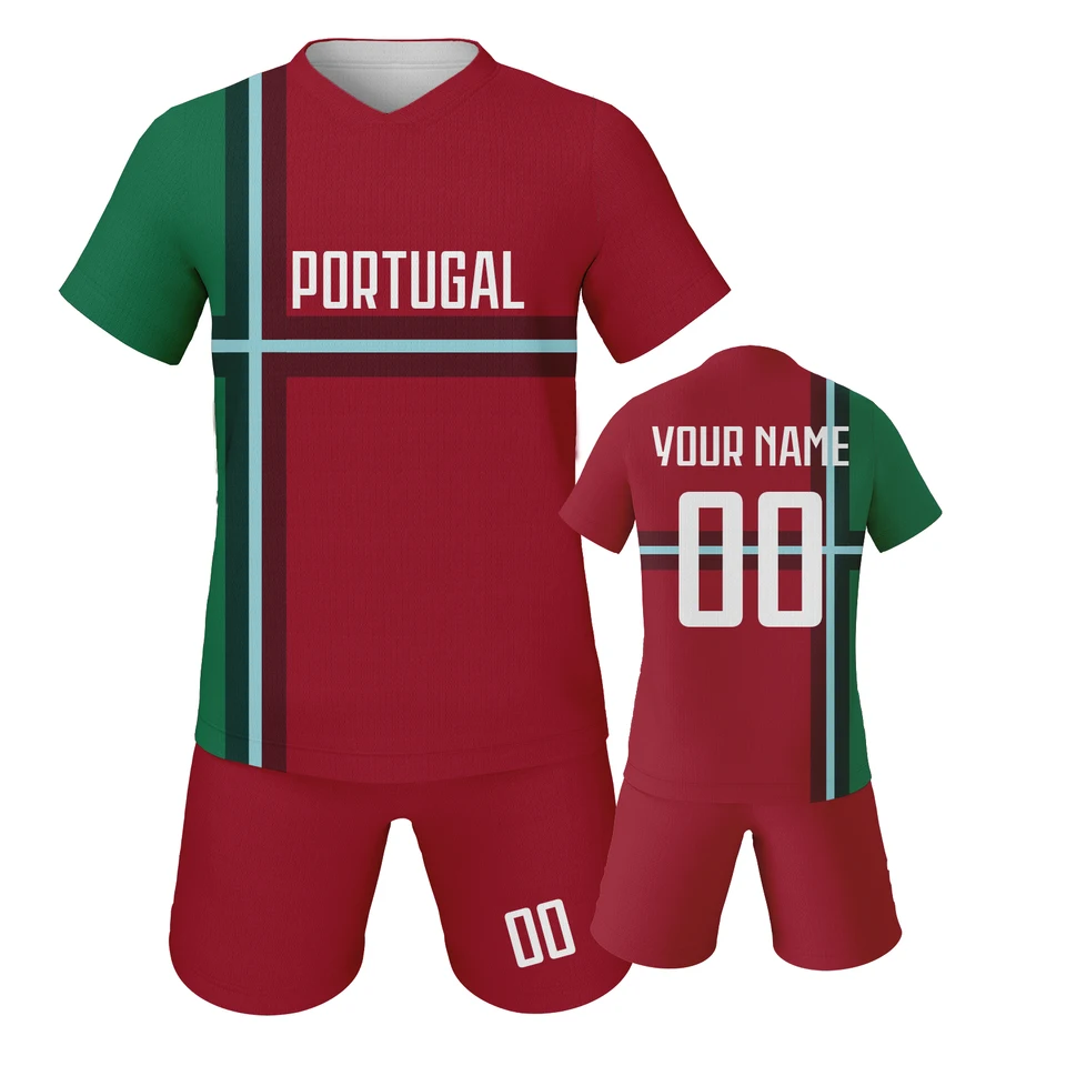 Portugalský detský futbalový dres Prispôsobiteľné meno číslo futbalového tímu Club Jersey Uniformy Kit súprav