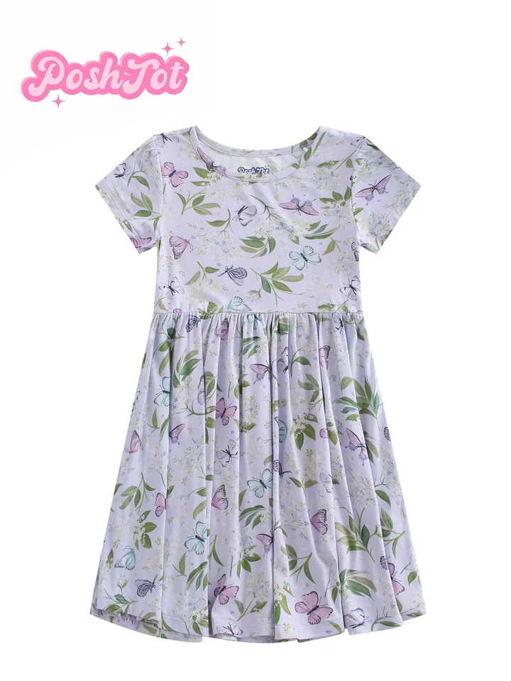 Poshtot Purple Butterfly Bambus Fiber Super Cozy Bambus Girls 'Flart Princezná šaty,