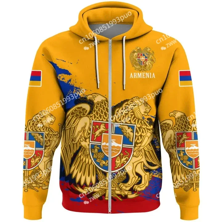 Posledná vlajka národného znaku Arménsko Vintage Zip Hoodie Pánske/dámske športové oblečenie 3D Street Apparel Harajuku Zip Hoodie Jacket