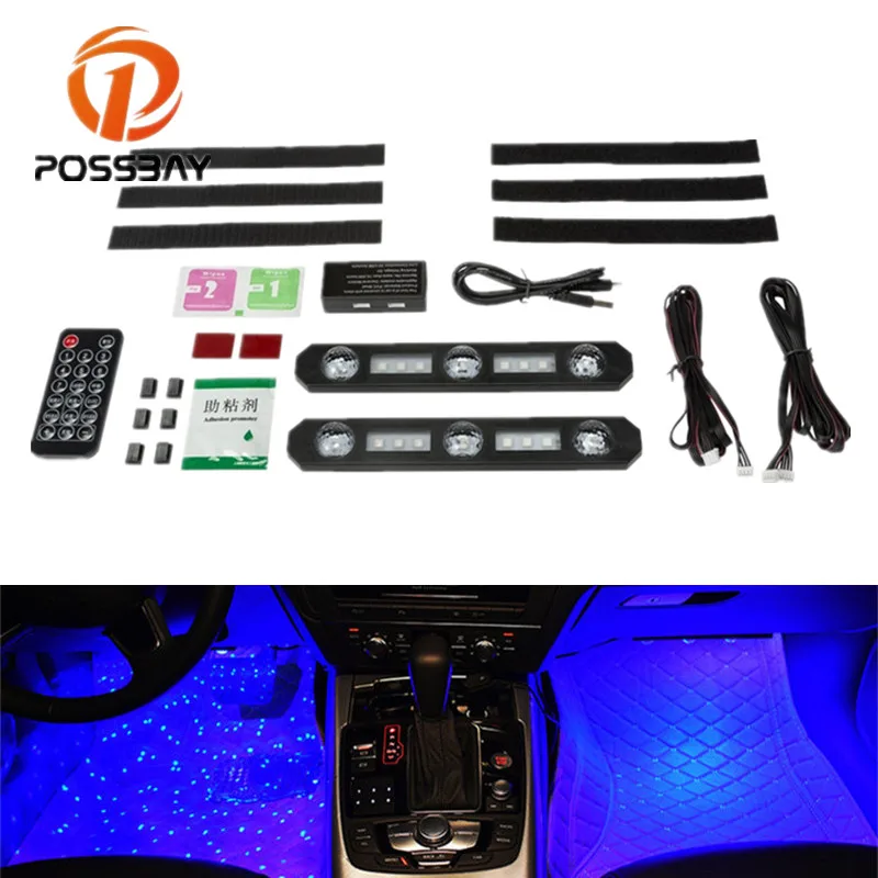 Possbay Car USB LED Atmosféra Atmosféra Okolitá hviezda Light DJ RGB farebná hudba zvukovú ovládaciu lampu Interiér dekoratívne doplnky