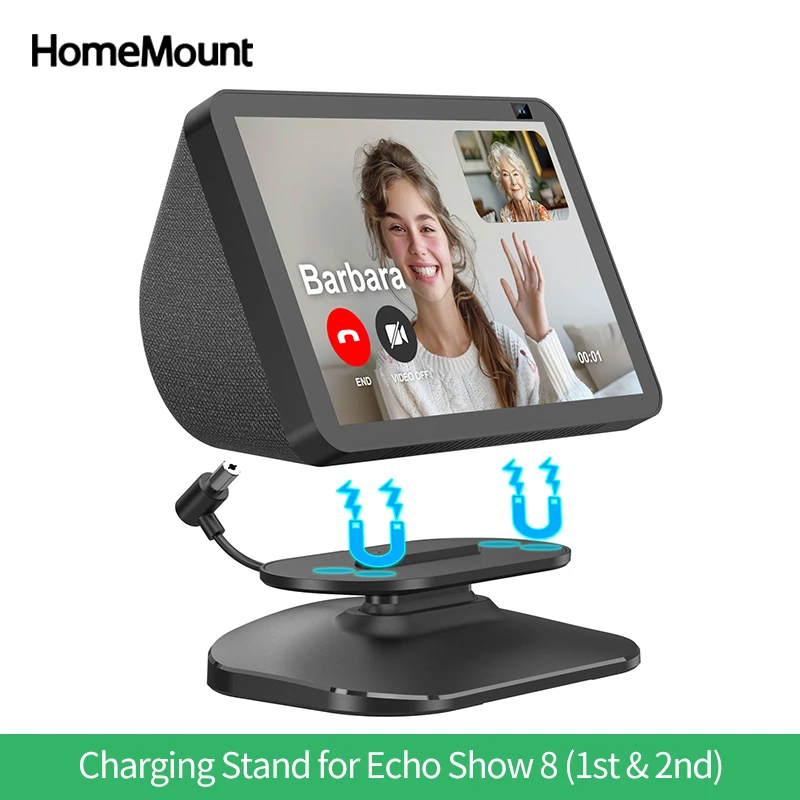 Postavenie magnetického nabíjania Homemount pre Echo Show 8 (1. a 2. gen) s portom USB-C a USB kompatibilnými s telefónmi a slúchadlami