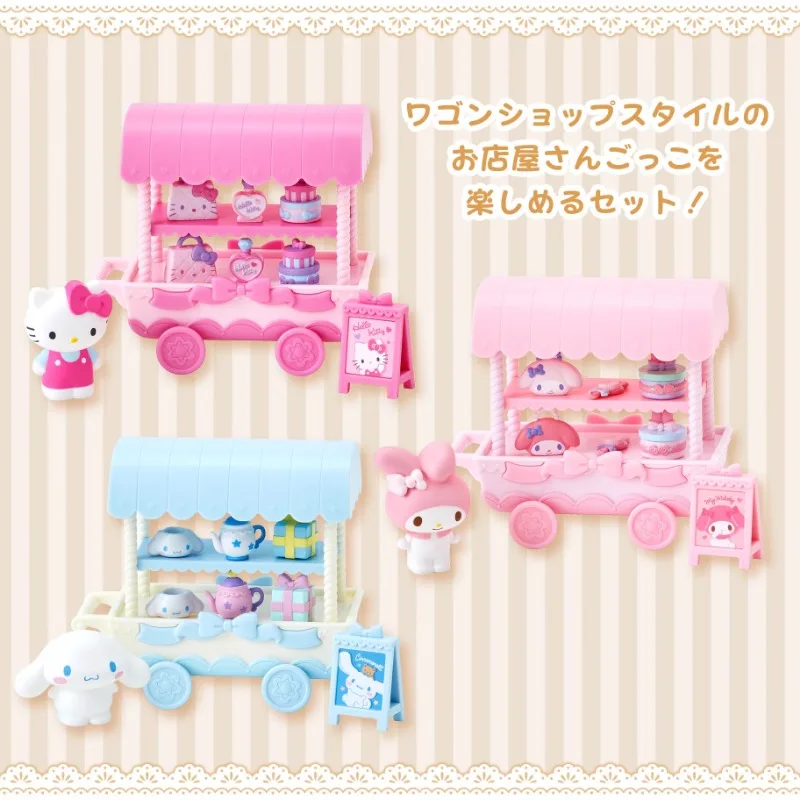 Postavy Sanrio Hello Kitty Melody Cinnamoroll Dessert CART Hracie domy Dievčatá dekorácie Model Hračka Narodeniny vianočný darček