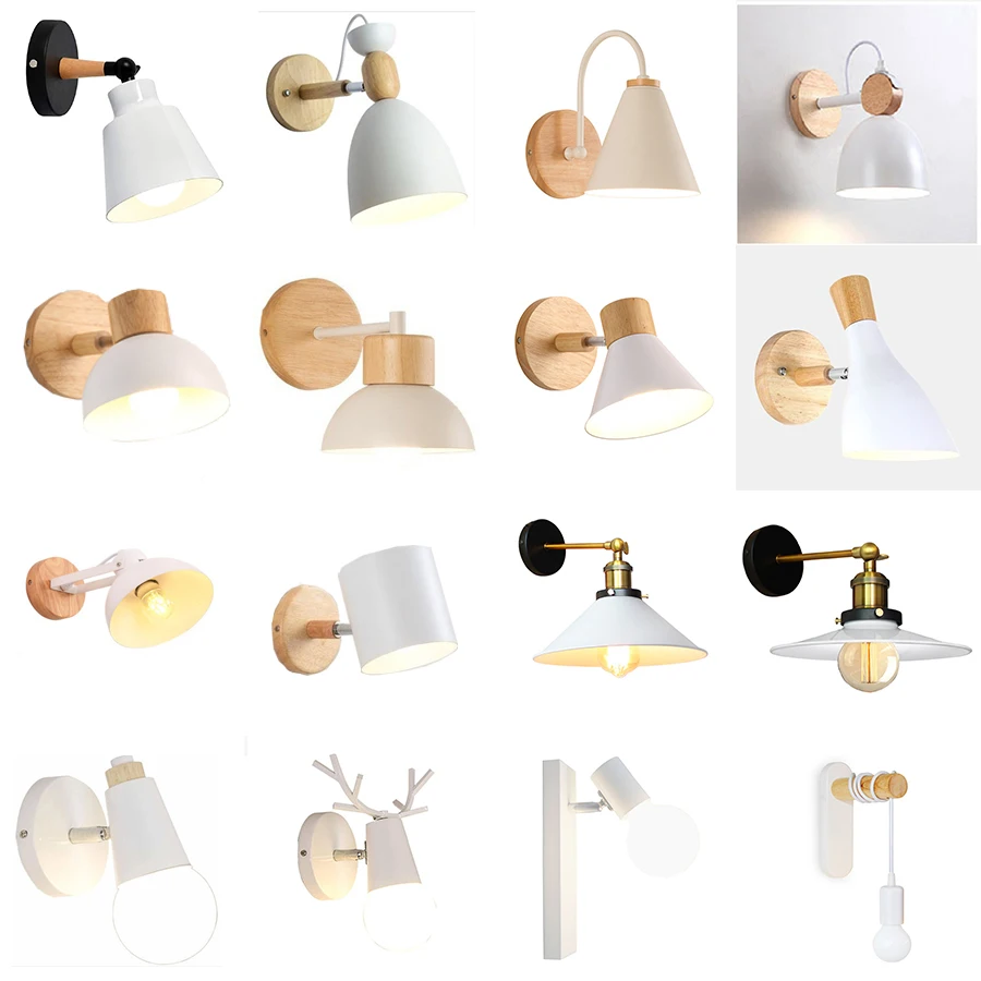 Postmoderné biele nástenné svetlá Obývacia jedáleň Drevená nástenná lampa chodb