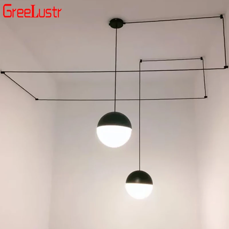 Postmoderné linky sklenená guľa LED prívesok luster stropná lampa Geometrický dizajn závesné svetlo Lesty Living jedálenská spálňa