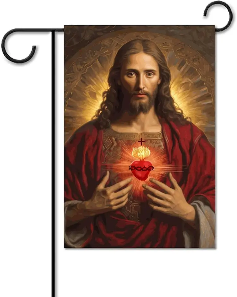 Posvätné srdce Ježiša Foto záhradná vlajka Kristus Kristus náboženský lord god yard vlajka yard sezónna dekor obojstranná vlajka 12x18inches