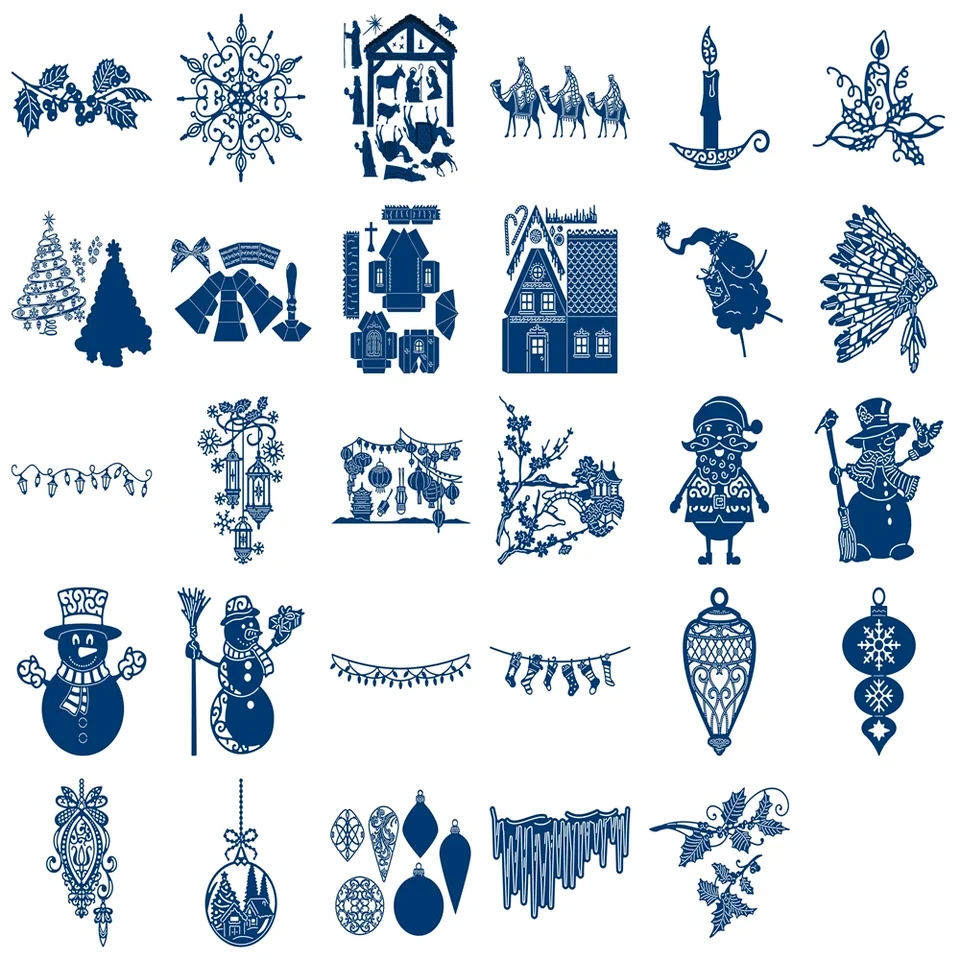 Potrhané čipky vianočné kovové rezanie zomiera strom Nový rok snehuliak Dutlow Out Snowball Snow -gule Snowflake Scrapbooking Card remese no pečiatka