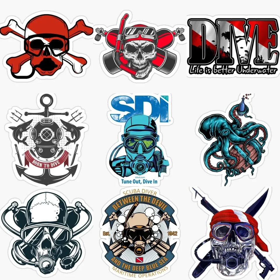 Potápačská vlajka Vlajka potápača lebka ryby kreatívne nálepky Motocykel Vinyl automobil Nárazový notebook stena Waterproof Hodnoty nálepky