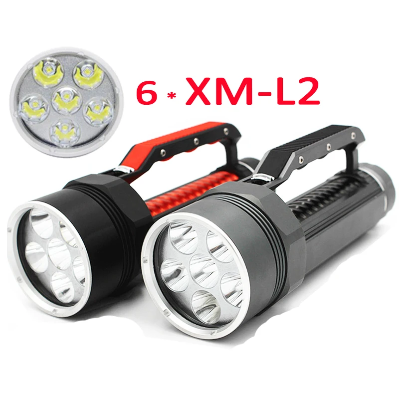 Potápačské svetlo 6 x L2 7200LM potápanie baterky vodotesná lampa s potápaním pod vodou 100 m pracovná baterka + 2x 32650 batérie + nabíjačka