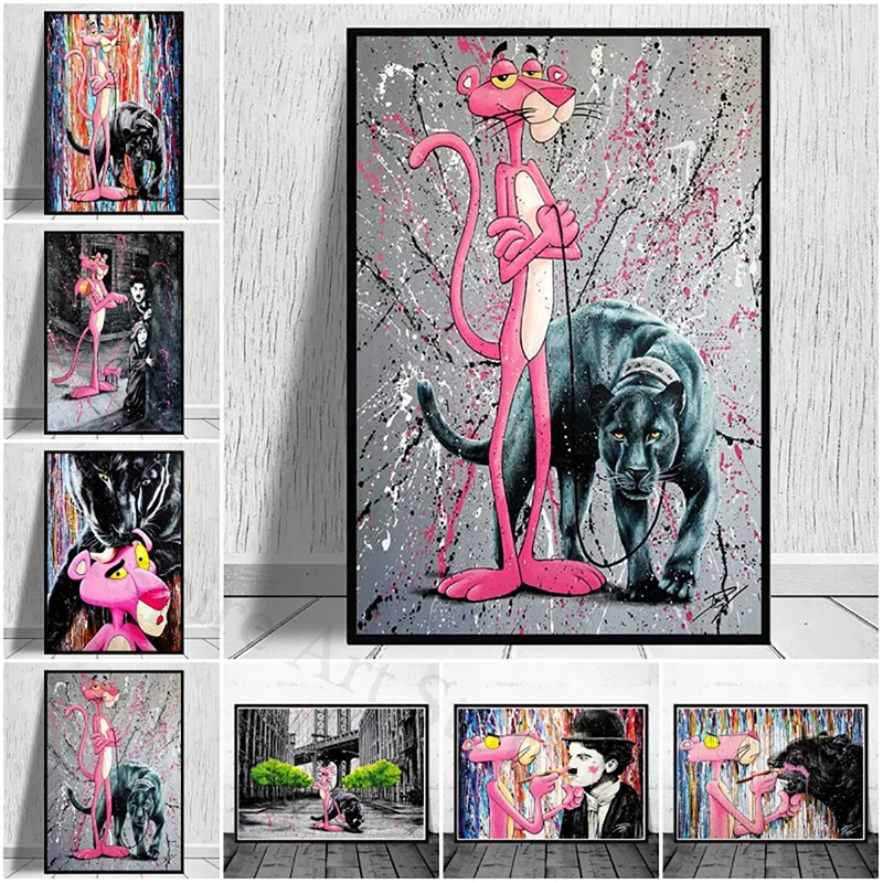 Pouličné graffiti umelecké plagáty a tlač anime maľby vtipné komédia Panther Wall Canvas Decor for Kids Room Darček darčeky
