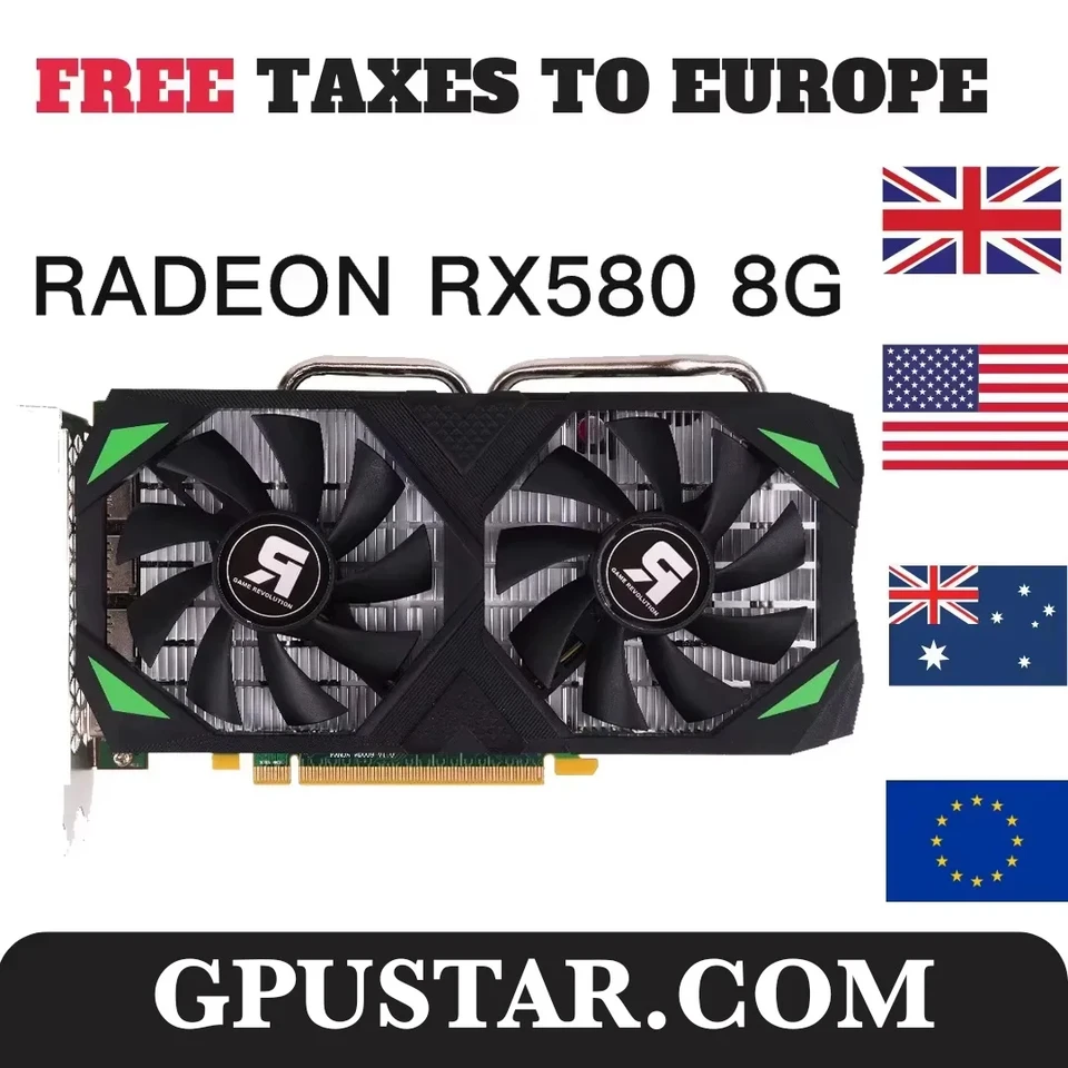Použitá hra revolúcia AMD RX 580 8 GB GDDR5 256bit Black GPU Desk Computer Grafická karta