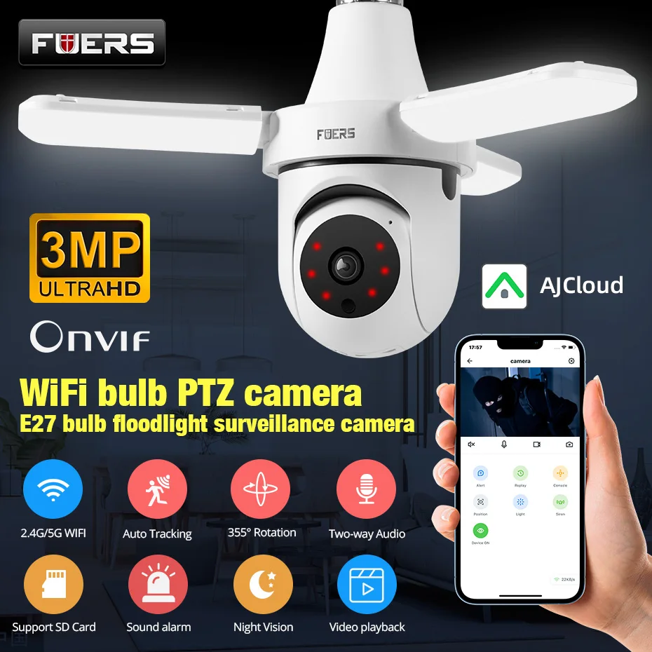 Povody 5G WiFi E27 žiarovka vnútorná kamera Security Indoor Monitor bezdrôtové automatické sledovanie ľudských sledovacích svetlí