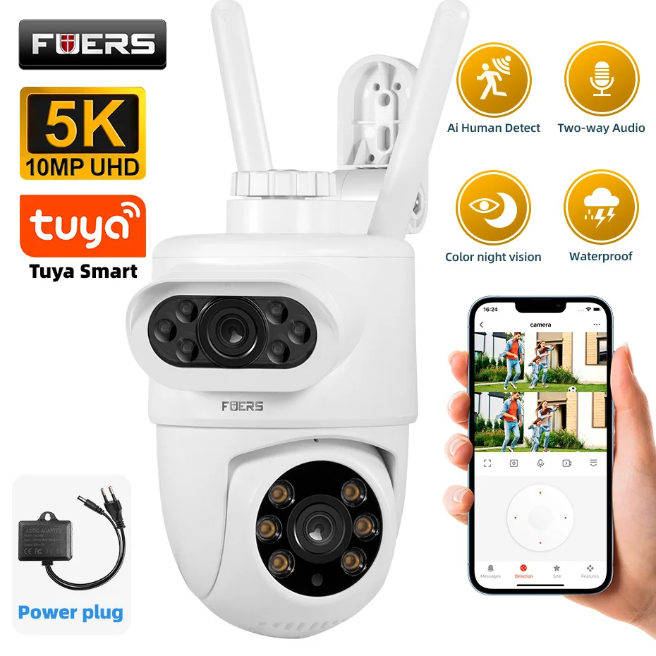Povody 5K 10MP duálne šošovky IP fotoaparát TUYA SMART OUTHOOR HOME SACKING Automatické sledovanie ľudskej detekcie WiFi CCTV Sledovacia kamera