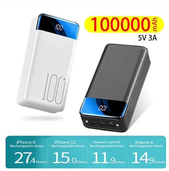 Power Bank 100000mah QC PD 3.0 Rýchle nabíjanie Power Bank 10000 mAh Externá nabíjačka batérií chudobná