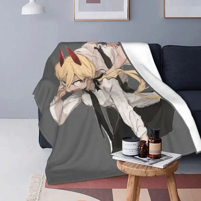 Power Chainsaw Muž prikrývky anime flanel Funny Priedubný hod na prikrývku pre posteľnú salóniku zima