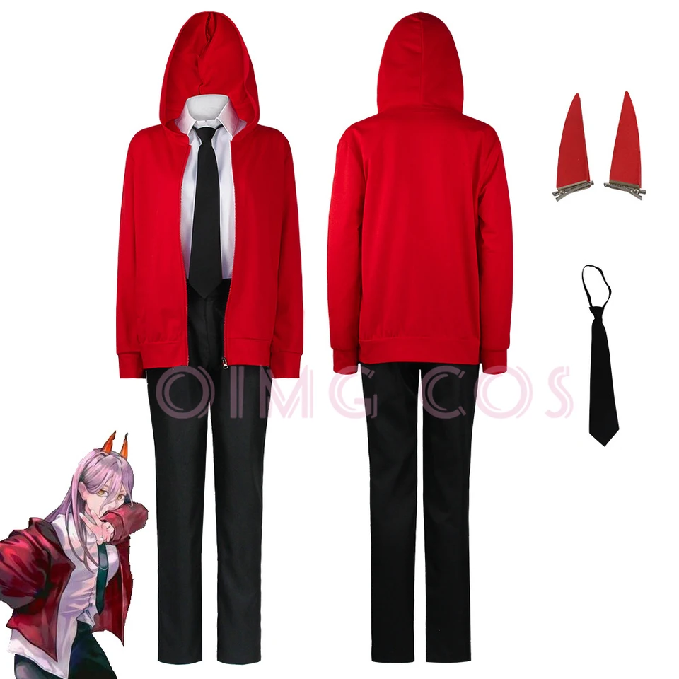 Power cosplay kostýmové reťazové pílky oblečenie modrý oblek košele kravata s krátkym krkom prsteň Ženy Anime uniforma Halloween