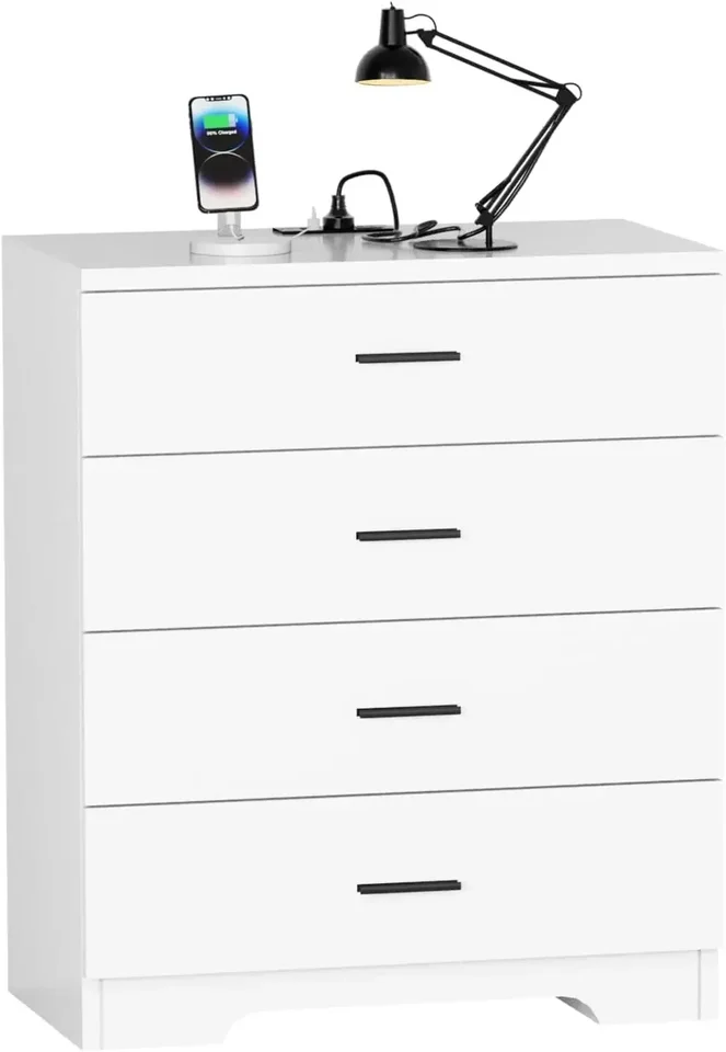 Power Outlets Drevené 4 zásuvky s USB a port hrudník typu C pre spálne vysoké biele skladovacie úložisko pre Livin