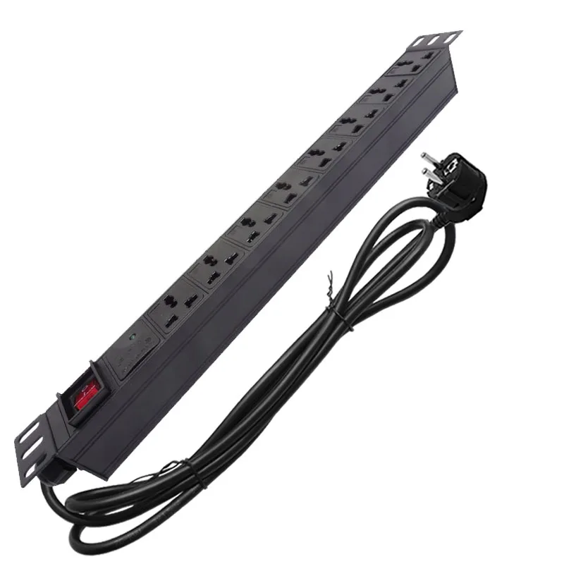 Power Strip au US EU UK Izrael Plug 1U Jednotka PDU sieťový stojan Univerzálny hliník zliatiny Lightning Modul Modul
