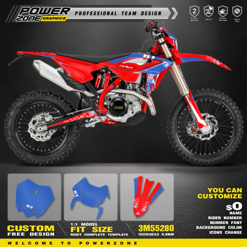 PowerZone Custom Team Grafic Decal a Sticker Kit pre beta 2023 2024 2025 RR Enduro 125 200 250 300RR 350 390 430 480 05