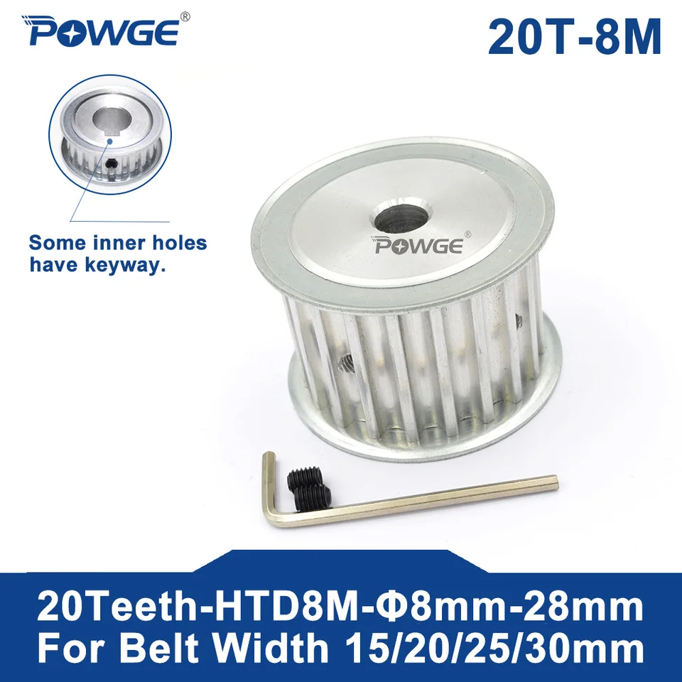Powge HTD 8M 20 načasovanie zubov Synchrónna kladka Keyway Bore 8-28 mm pre šírku pásu 15/20/25/30/40 mm Htd8m 20-8m AF 20T 20TEeth