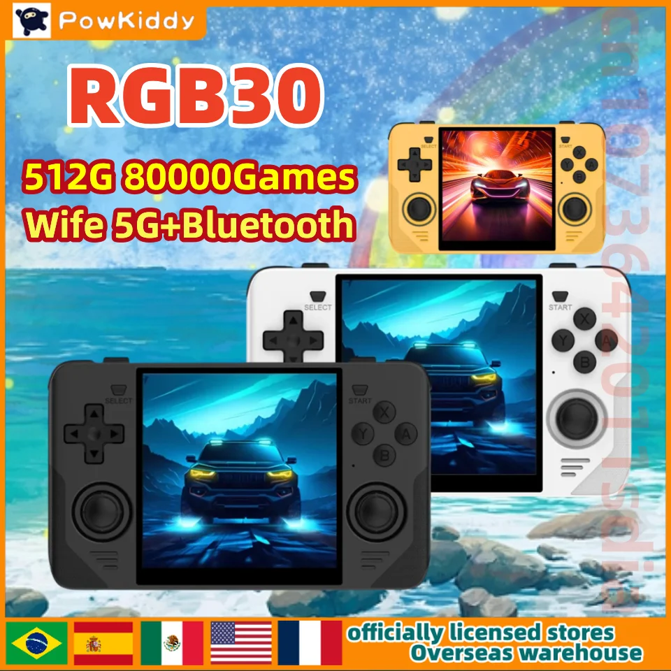 Powkiddy RGB30 Prenosná ručná herná konzola 4 palca HD IPS na obrazovke Video prehrávače WiFi 512 Gpsp Double Joystick HDMI Gift