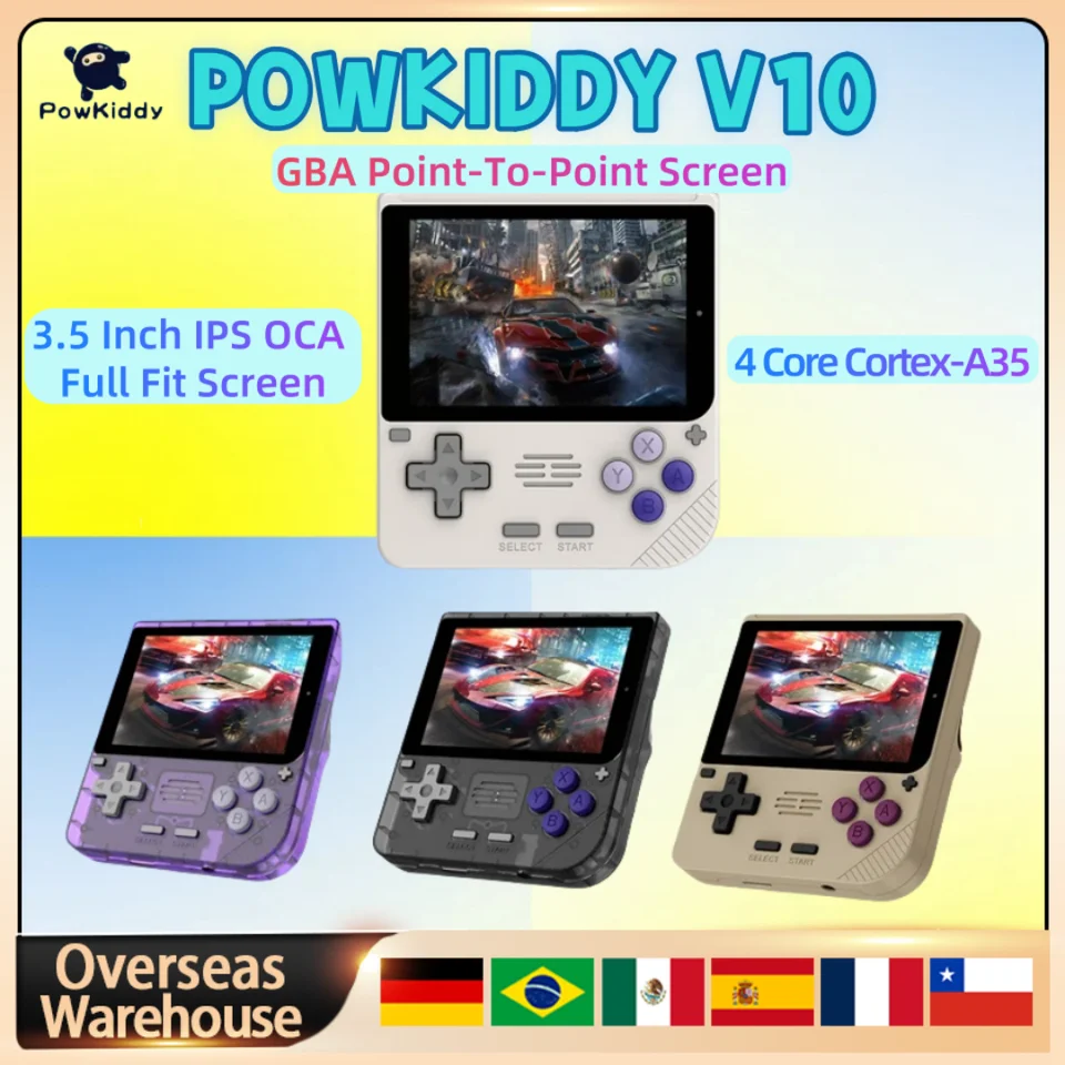 Powkiddy v10 retro vrecková herná konzola 3,5-palcová obrazovka IPS RK3326 Open Source Systém Prenosný vreckový hráč hráč Boy Gifts