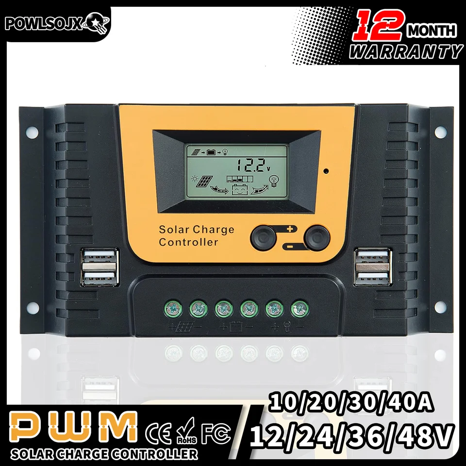 PowlsOJX 12/24/66/48V Littium Battery Solárny regulátor solárneho náboja PWM