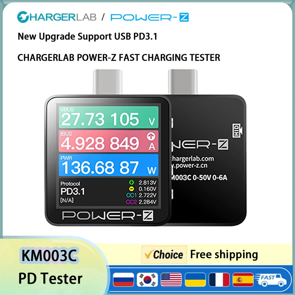 Powre-Z KM003C Tester Prenosný USB-C PD3.1 QC5.0 Tester rýchleho nabíjania 240 W MXA Digital Voltmeter a Ammeter Mobile Power tester