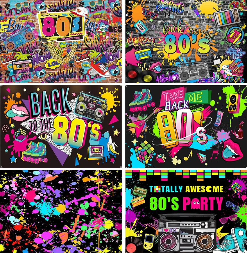 Pozadie pre obrázky pre obrázky 80. rokov Hip Hop Rock Punk Music Disco retro narodeniny farebné grafti tehlové nástenné podujatie dekorácia