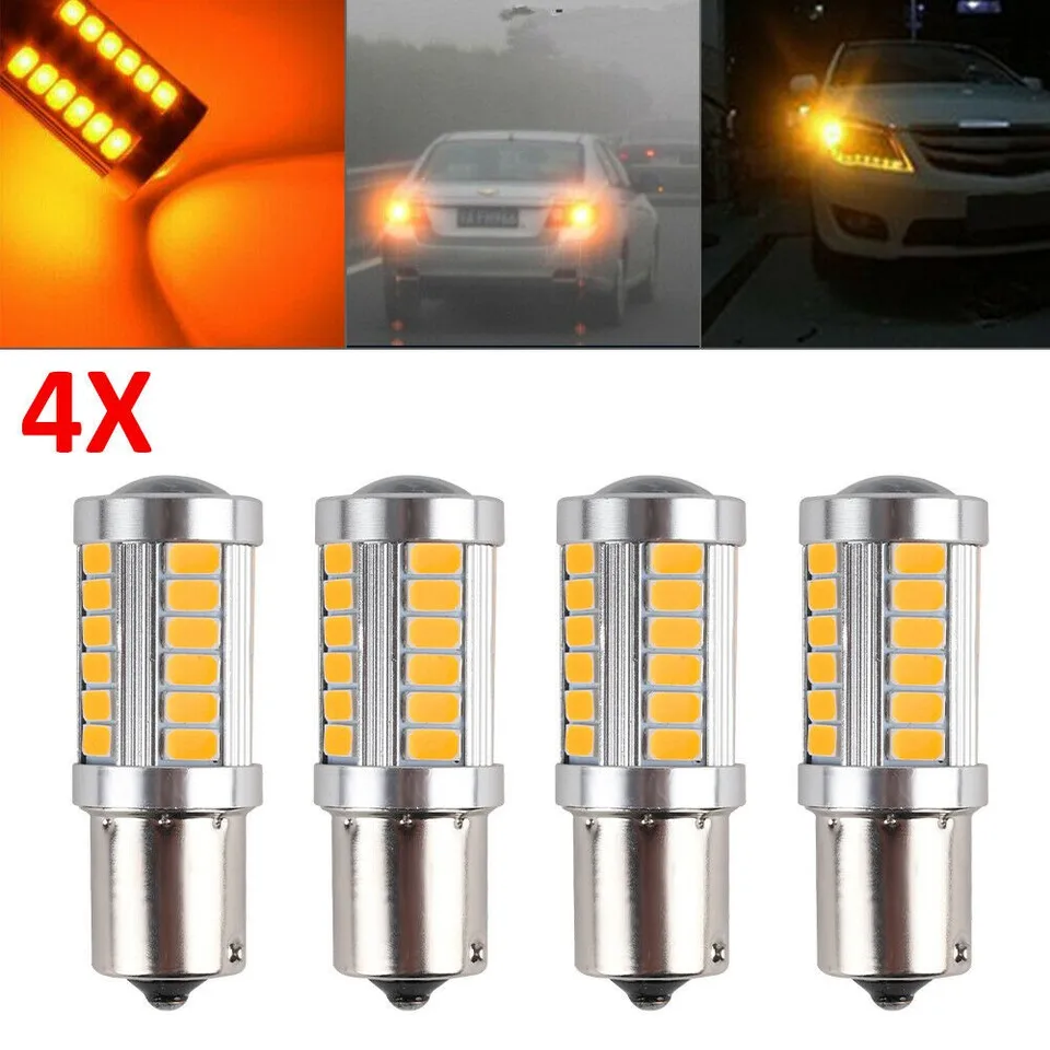 Pozdravte LED svetlá 4x 33LED 581 BAU15S PY21W Turn Signal Signál žltý zadný indikátor 12V účinný a jasný a jasný