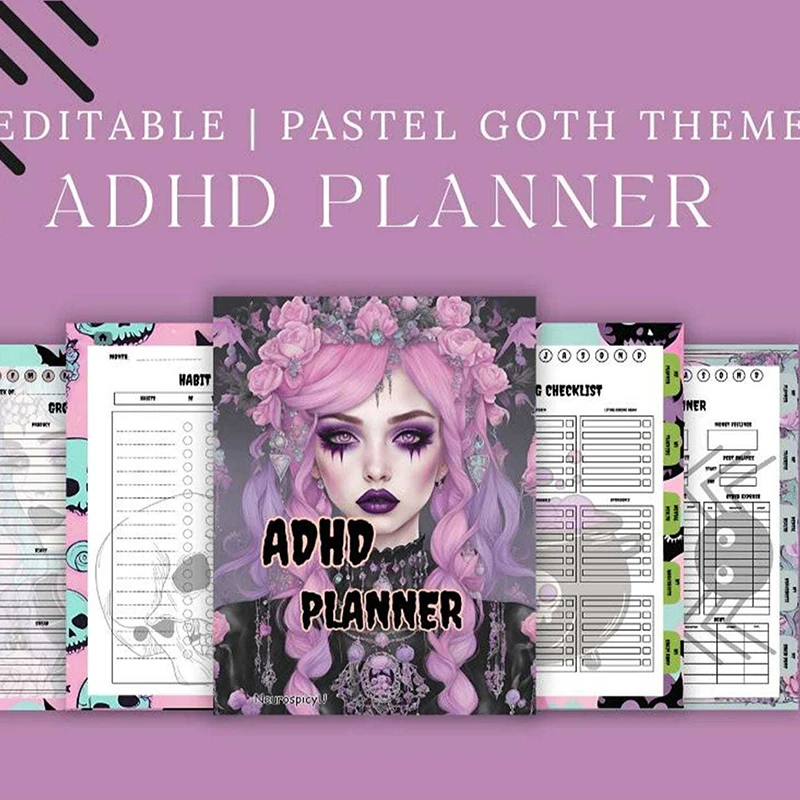 Poznámkový blok Gothic ADHD Planner, 21 × 28,5 cm