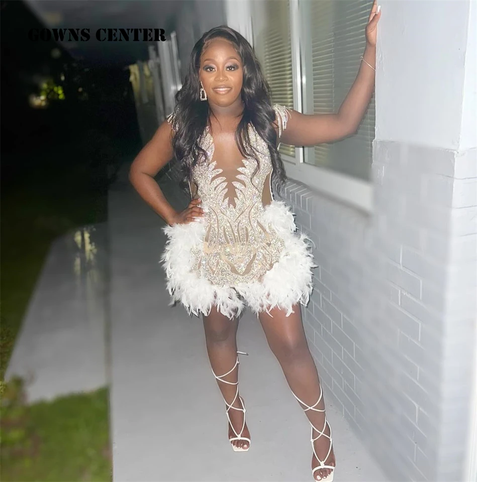 Pozrite sa cez biele perie Crystal Beading Prom Dress Homecoming šaty čierne dievčatá sexy narodeninové šaty oblečenie Prispôsobené prispôsobené