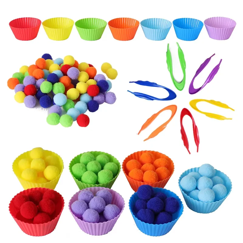 Počítanie pompoms deti triediace misky pre batoľa vzdeláva