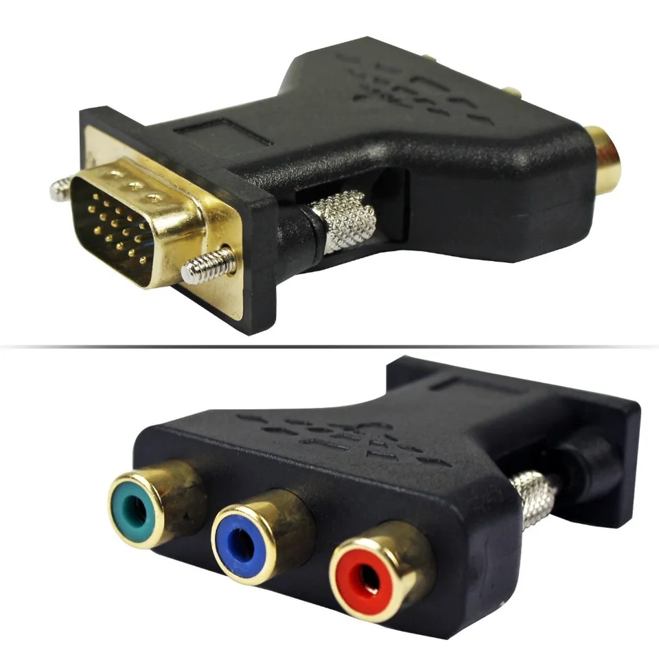 Počítačová grafická karta GPU HD 15VGA až 3 RCA komponent YPBPR RGB AV adaptérový konektor, potrebujete systém podpory systému PC TV-Out Function Funkcia