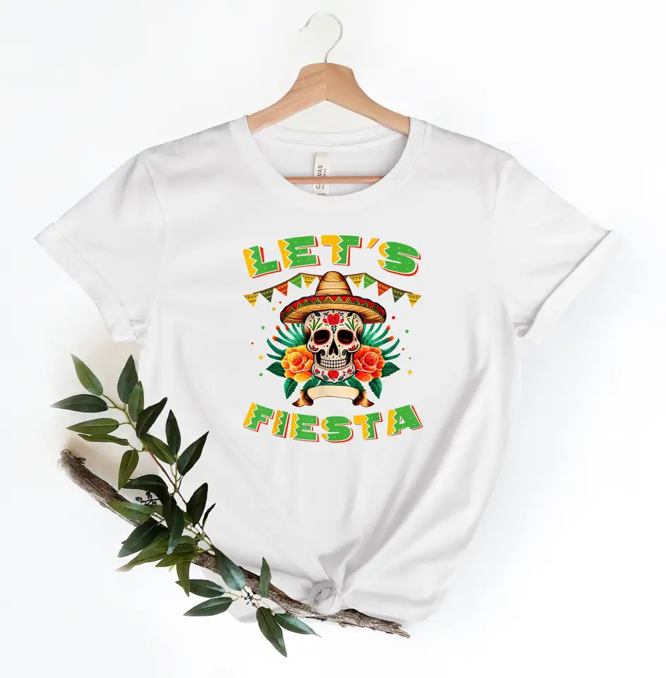 Poďme Fiesta lebka tričko Mariachi Sombrero Hat Cinco de Mayo Party Mexican Hispánsky