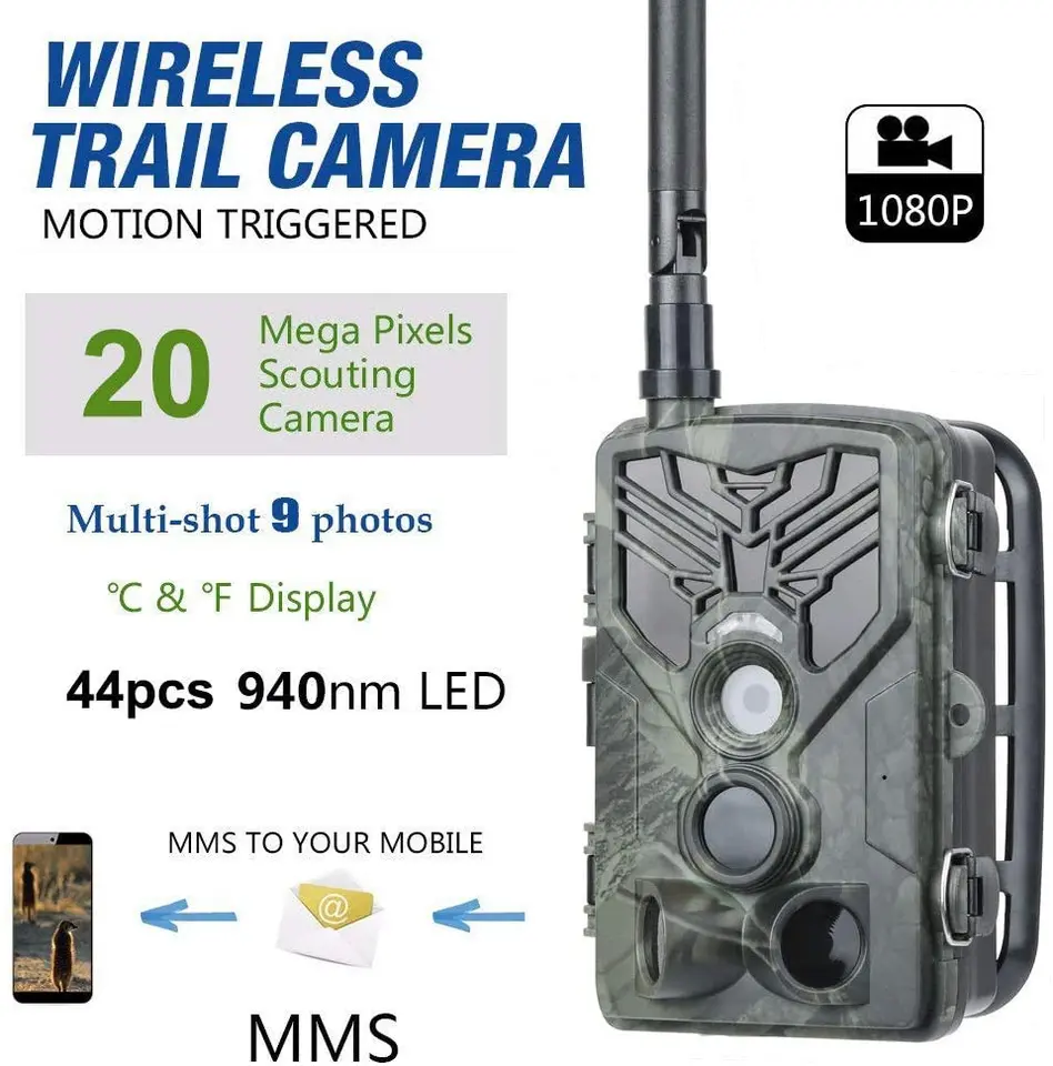 Poľovnícka kamera 2G MMS SMS GSM 20MP 1080P Infračervená bezdrôtová mobilná mobilná nočná vízia Lovecká kamera HC810M HC810M