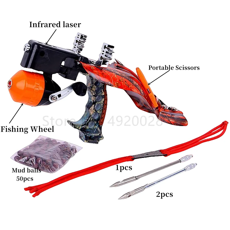 Poľovnícke praky multifunkčné lovecké kríže Laser Rifle Toy s šípkami šípky Fishing Shooting Tool Professional Catapult