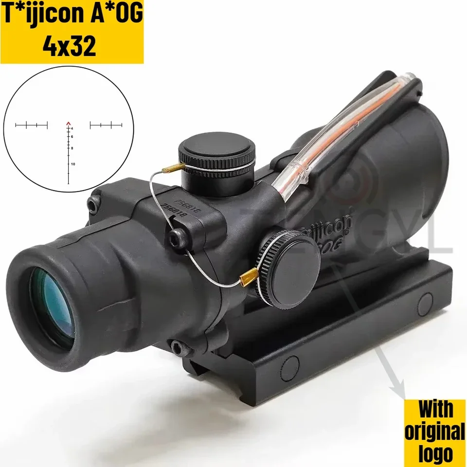 Poľovníctvo A*OG 4x32 Vlákno osvetlené Red Chevron Scope s Killflash a vyrazeným logovým puškovým rozsahom AR 15