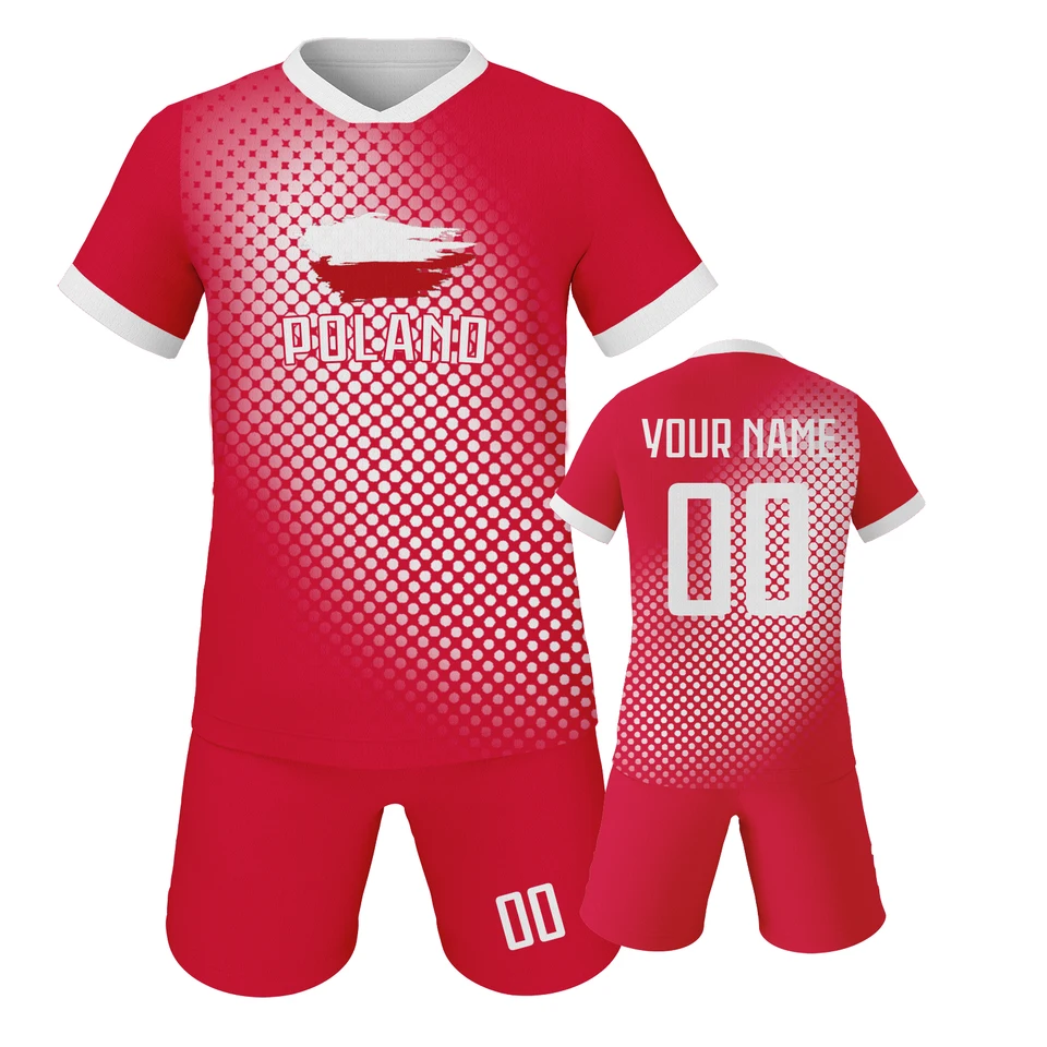 Poľsko Kids futbal Jersey Custom Priedubné futbalové tímy Prispôsobené s názvom číslo mládežnícky výcvik Uniforma Trackin