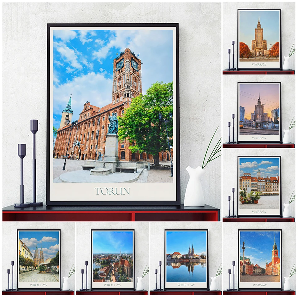 Poľsko Travel Plaget Wall Art Home Dekorácie, Bydgoszcz, Krakow, Gdansk, Poznan, Wroclaw, mestské cestovné umenie, plátno potlač