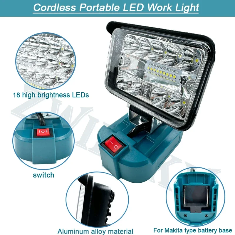 Pracovné svetlo LED lampa 3 palce pre Makita 14.4-18V batéria vonkajšia núdzová baterka Kemping Rybárske svetlá Pracovné svetlo osvetlenie