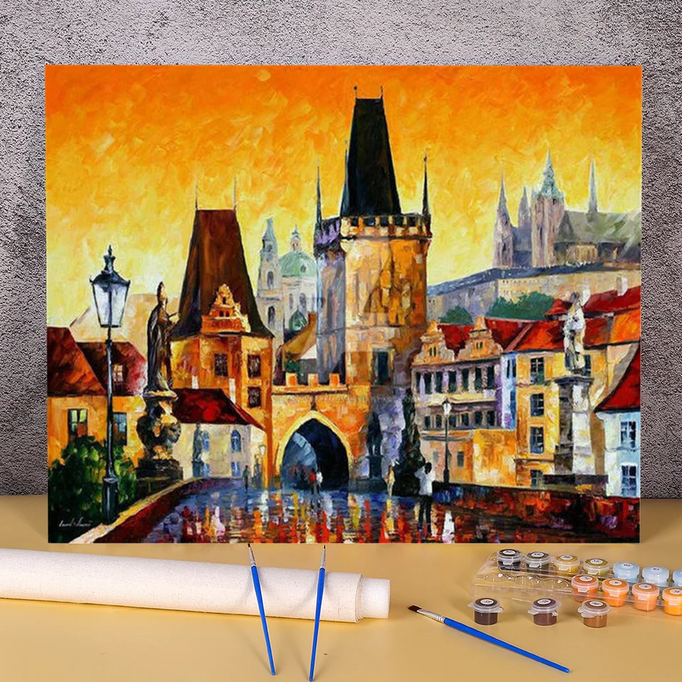 Praha - staré mesto maľba podľa čísel Balíček akrylové farby 50*70 maľba na plátne dekoratívne maľby remeslá remeslá remeslá
