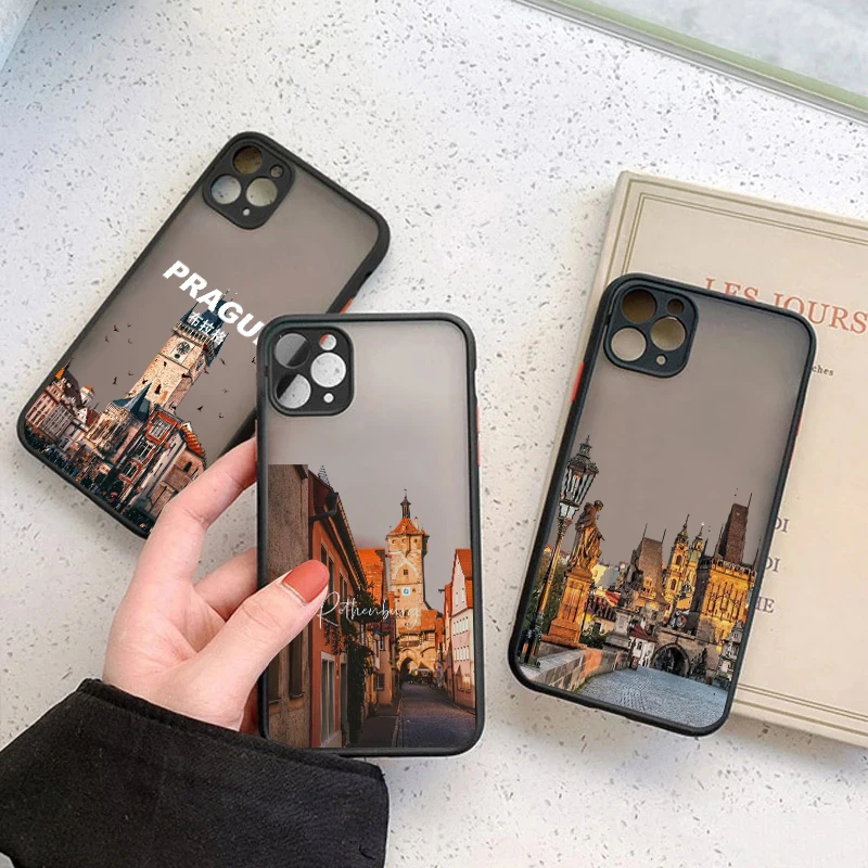Praha Česká republika Mestská krajina architektúra pre iPhone 15 14 13 12 11 Pro Max xr xs x 7 8 plus SE Mini Hard PC Cover