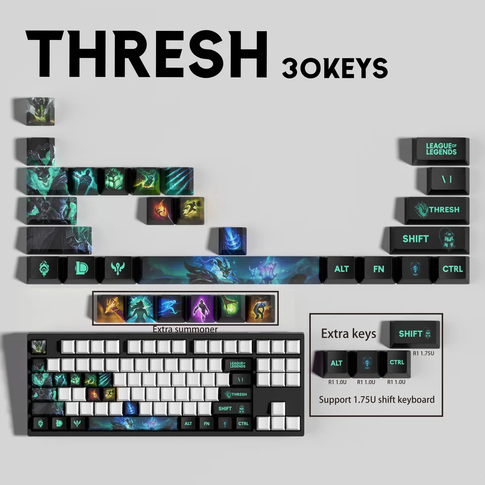 Prahové kľúče Nový dizajn League legiend Keycaps 30Keycaps OEM Profil Keycaps pre mechanickú klávesnicu