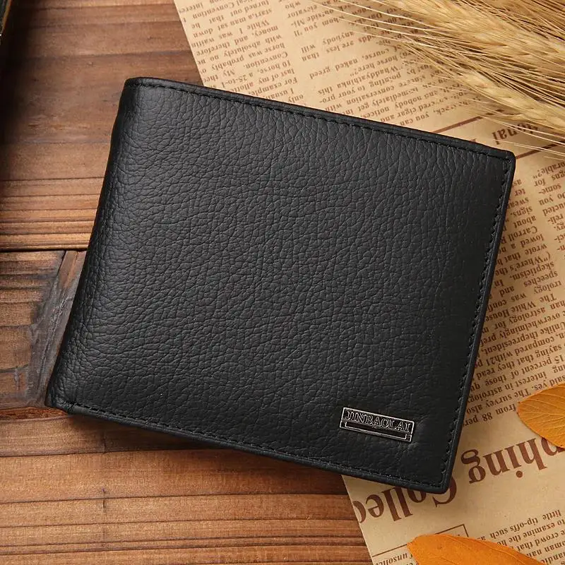 Praktické muži peňaženky prémiový produkt skutočný cowhide pre človeka krátky čierny Walet Portefeuille homme