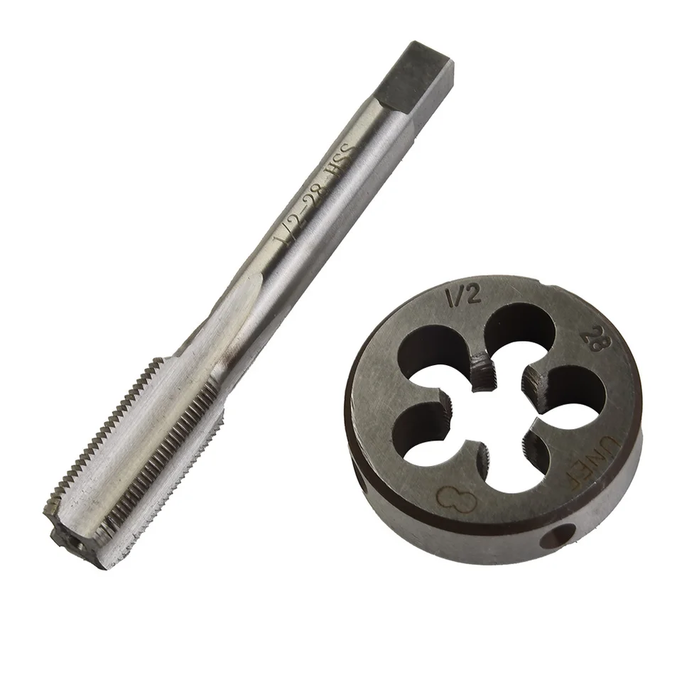 Praktický úplne nový vysokokvalitný TAP + Die 1/2-28 2* 2PC TRIPLE TOOL UNEF 1/2X28 28 TPI (vlákno-painch) UNEF
