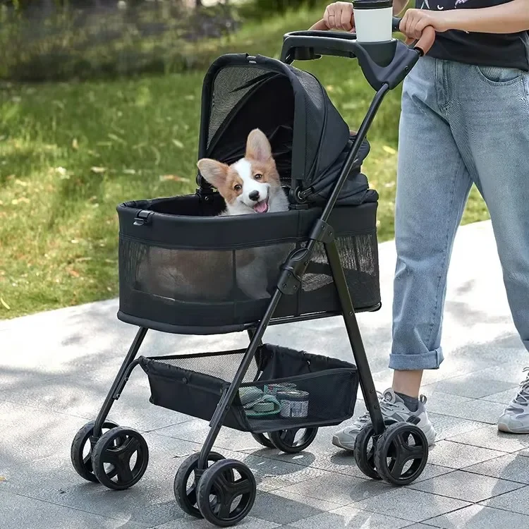 Pram so stolom lacné 4 kolesá Malé stredné stredne veľké dve nosiče mačiek Pet Trolley Dog Stroller pre psov