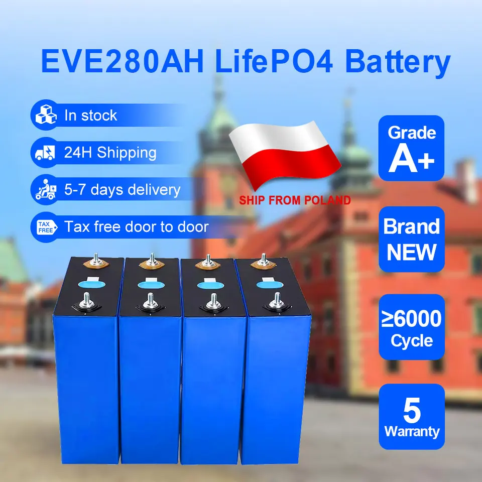 Prand Stock LifePo4 Eva 280AH 12V 24V 48 V stupeň A+ Power Bank 6000 Cykly LifePo4 Prizmatické bunky pre loď bez solárnej lode